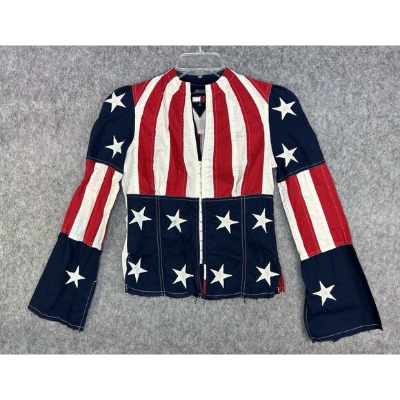 VTG Tommy Hilfiger Jeans Women's American US Flag Stars & Stripes Shirt Sz M - Picture 1 of 9